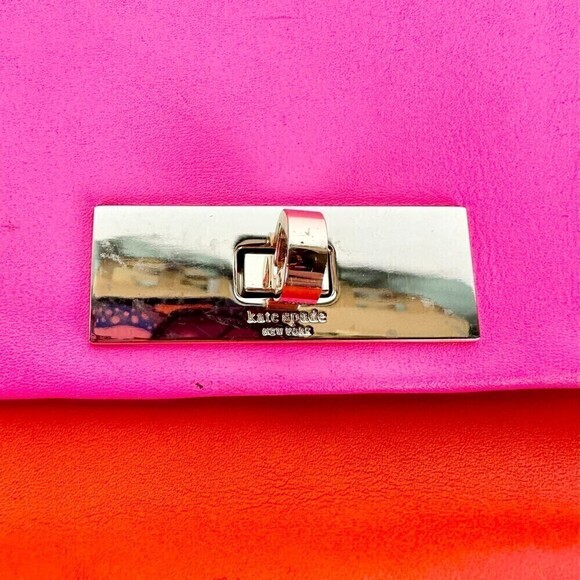 Kate Spade Lincoln Square Garrett Leather Shoulder Bag Color Block Pink Orange - Picture 6 of 14